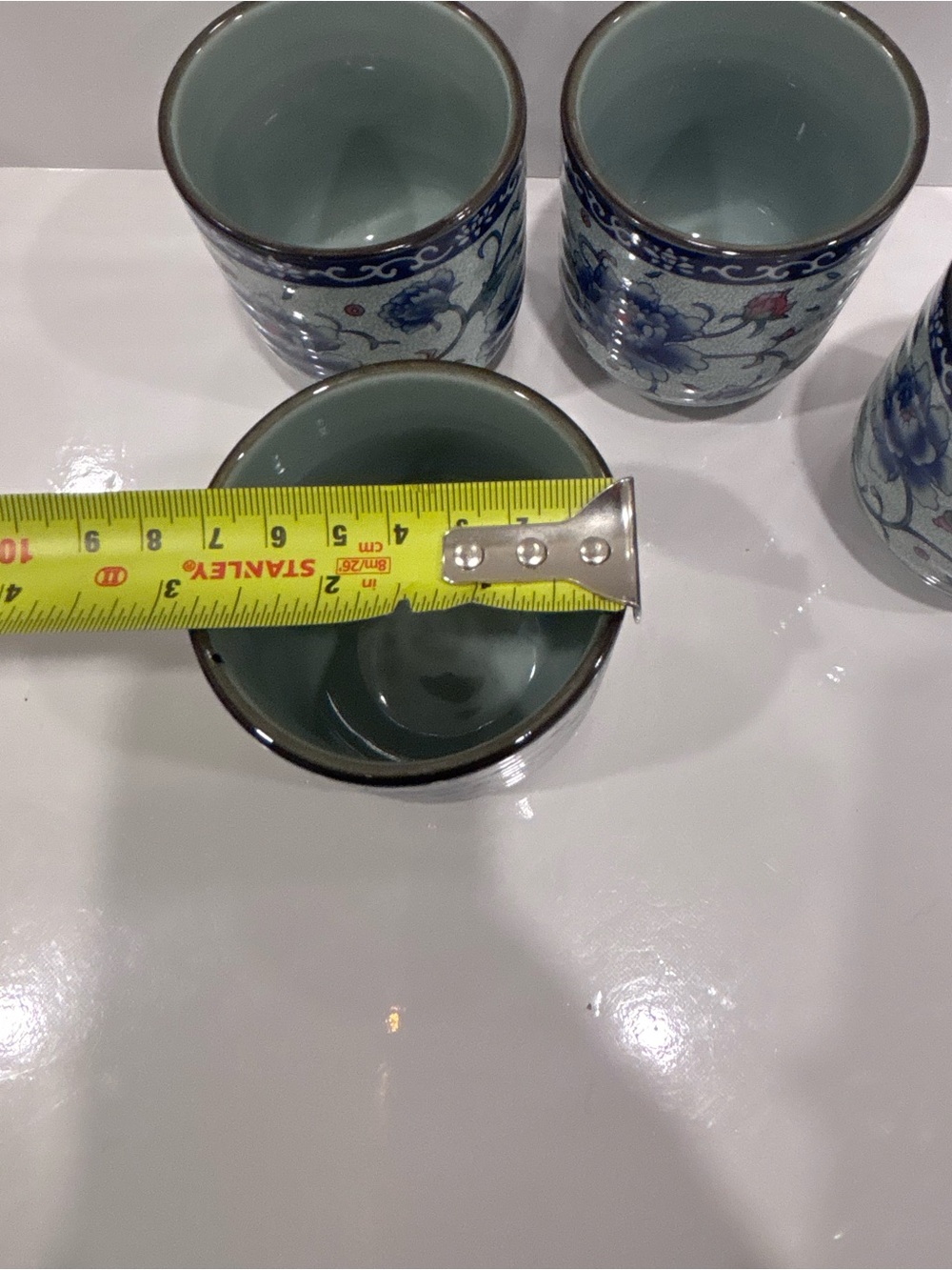 Vintage 4 Japanese porcelain yunomi tea cups blue peonies floral tea bowls - Picture 8 of 9